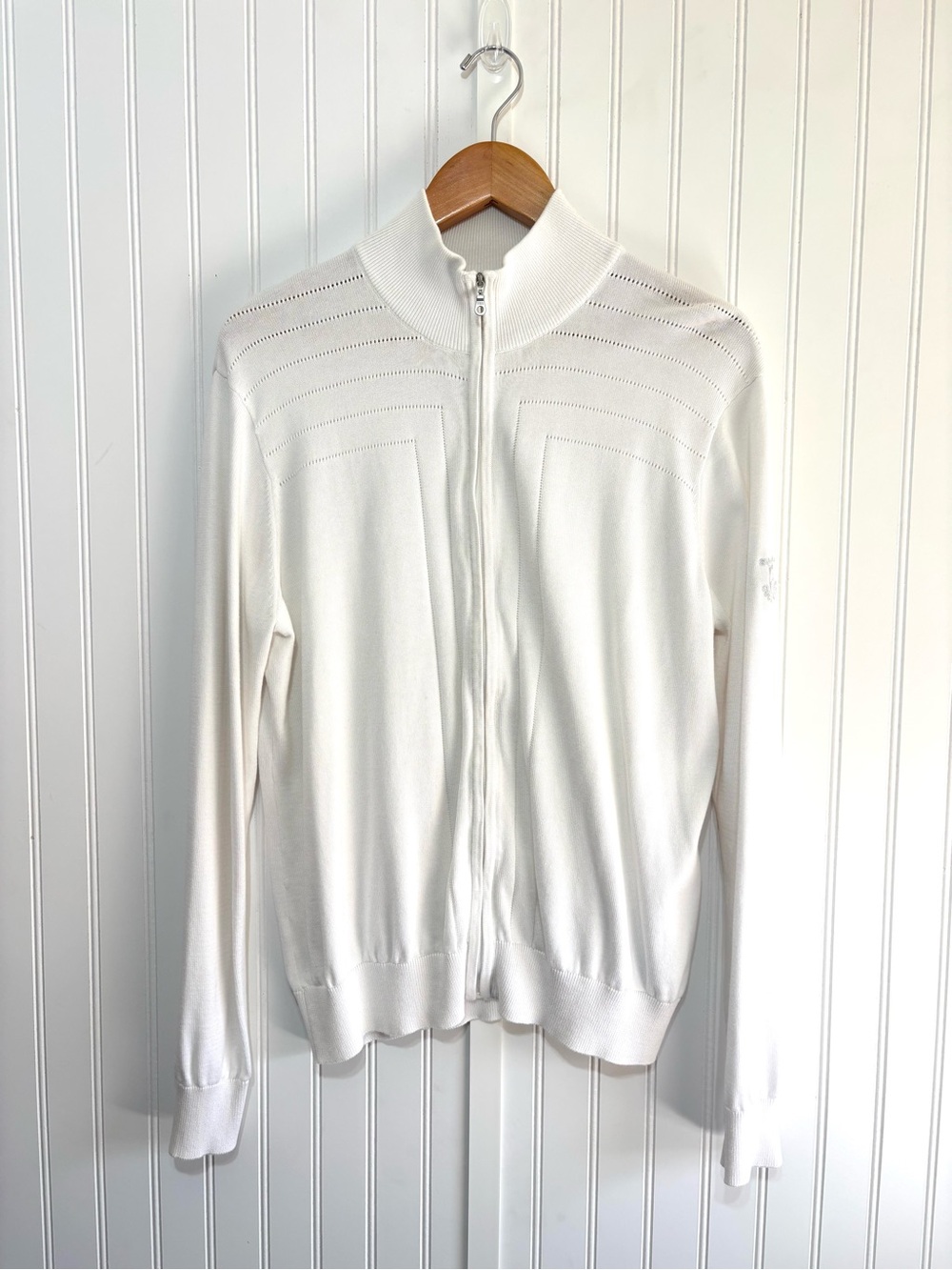 Kate Lord White Full Zip Golf Sweater Jacket Size XL Country Club Perppy